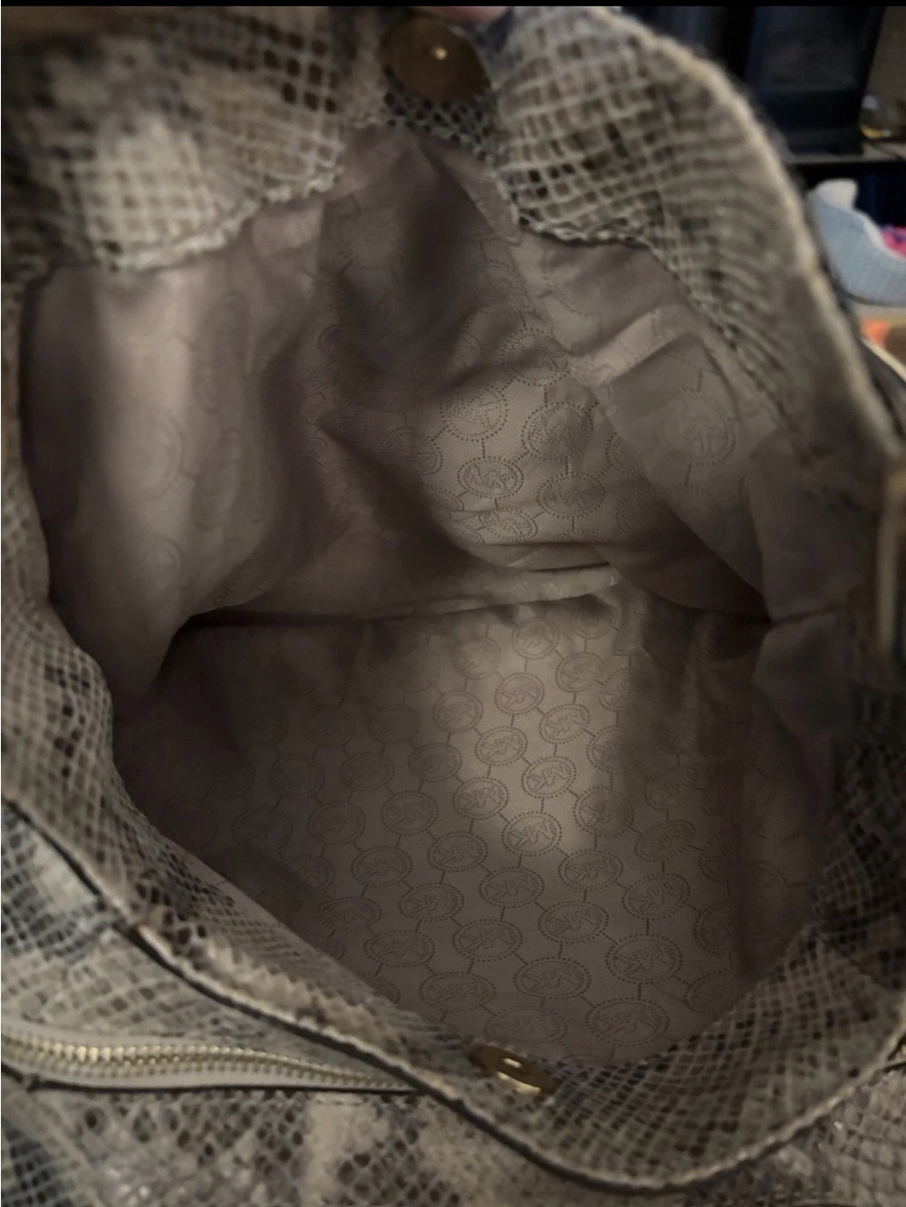 Michael Kors Beige Taupe Snake-Print Shoulder Hobo Bag - Picture 6 of 6